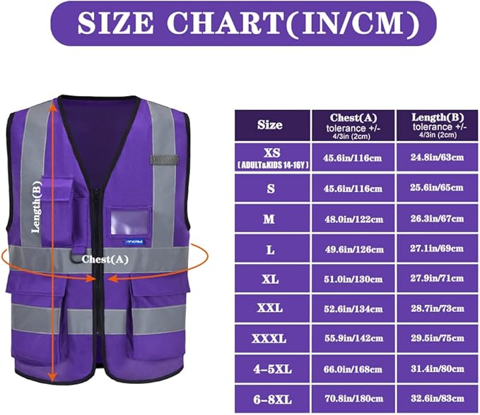 A-SAFETY Purple High visibility vest, Reflective Safety Vest Workwear 7 Pockets - Image 2