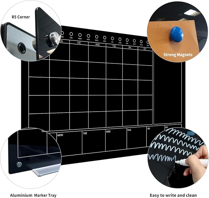 Magnetic Glass Whiteboard 36X24 Monthly Planner Calendar Dry Erase Board - Image 3