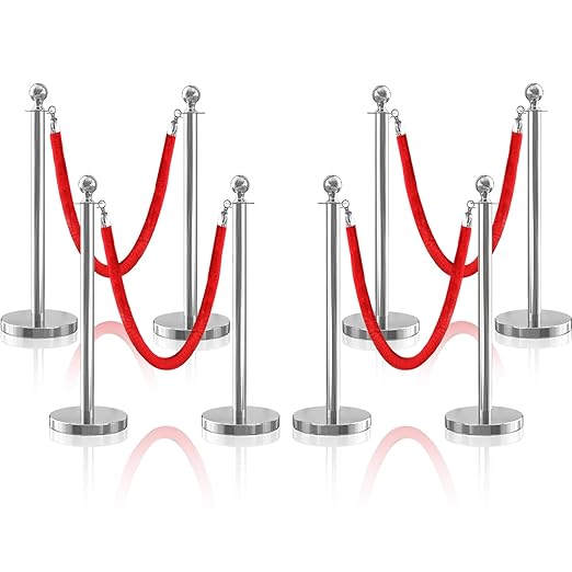 8Pcs Sliver Stanchion Post Queue Velvet Ropes and Posts by SuiROYI