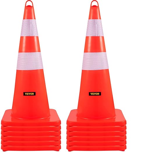 VEVOR Safety Cones, 12 x 28" Traffic Cones, PVC Orange Construction Cones by VEVOR