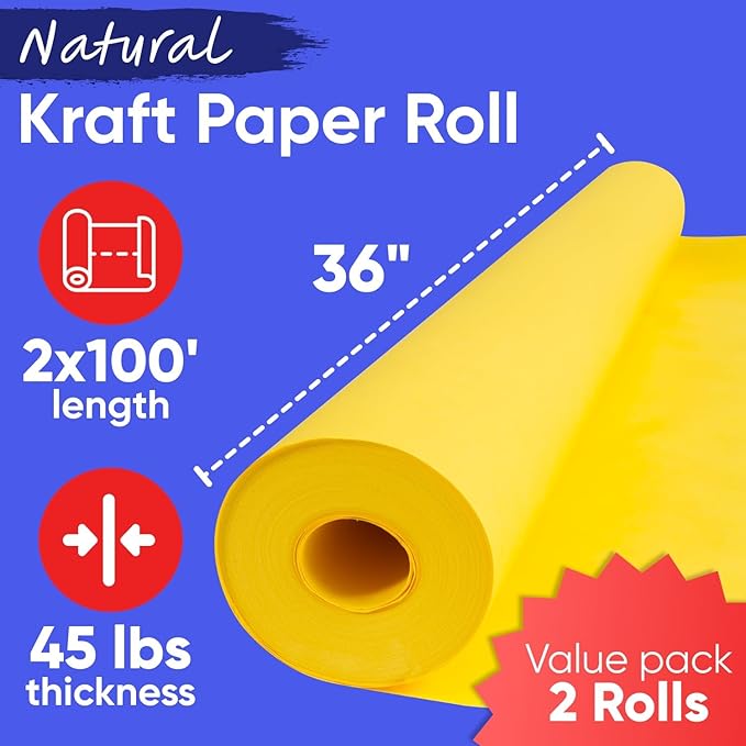 36" x 1200" Yellow Kraft Paper Roll, 45 lbs Thickness, Made in USA Colored - Image 3