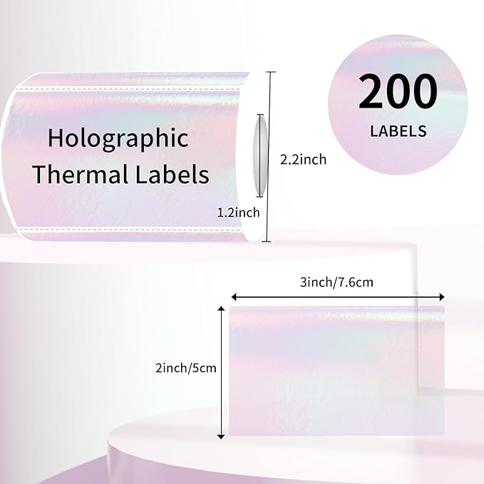 3x2 Inch Transparent Thermal Labels Stickers, Holographic Transparent Pink - Image 2