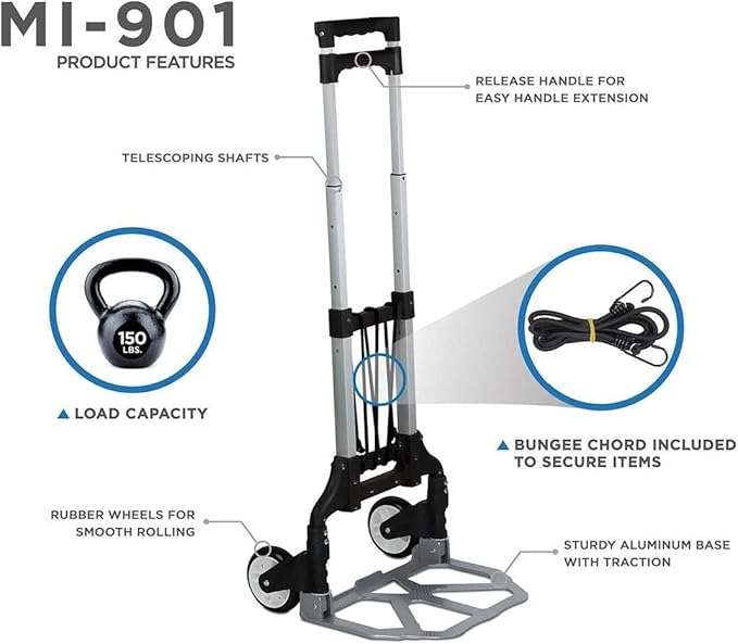 Mount-It! Folding Hand Truck and Personal Dolly, Foldable Aluminum Trolley Cart - Image 7