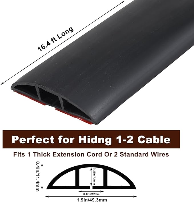 16.4 FT Floor Cord Cover, Self Adhesive Cord Hider, Hide Electric Wire on Carpet - Image 2