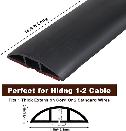 16.4 FT Floor Cord Cover, Self Adhesive Cord Hider, Hide Electric Wire on Carpet - Image 2