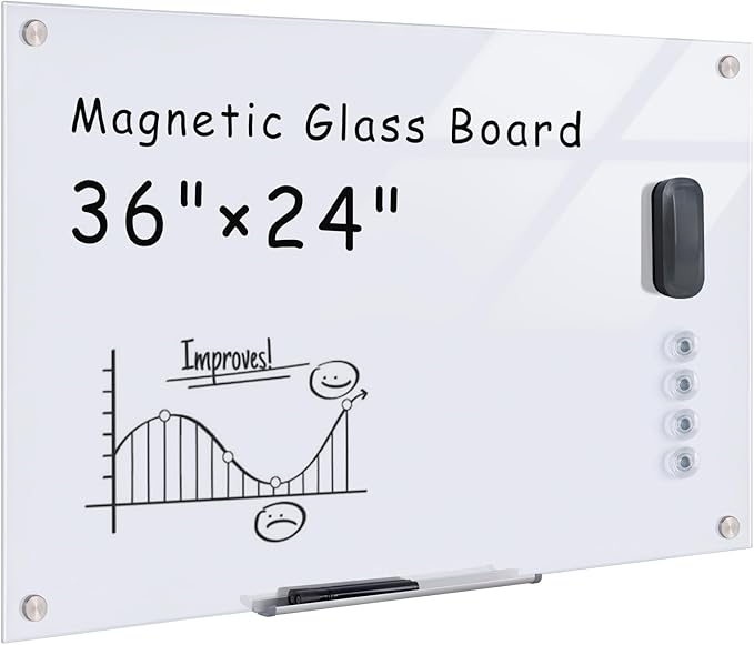 Mifuro Magnetic Glass Whiteboard，36"x24" Wall Mounted Frameless Dry Erase Board by MifuroOfficeProduct