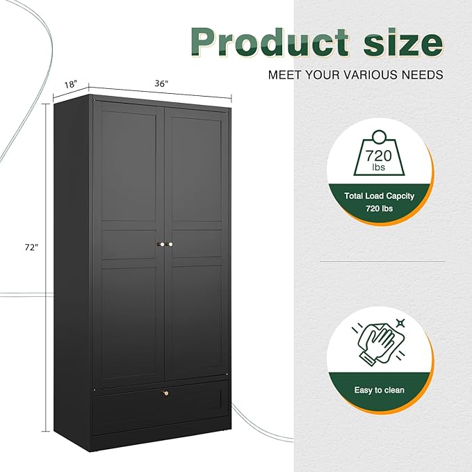 Letaya Wardrobe Closet, Bedroom Armoire Cabinet Clothes Organizer - Image 3