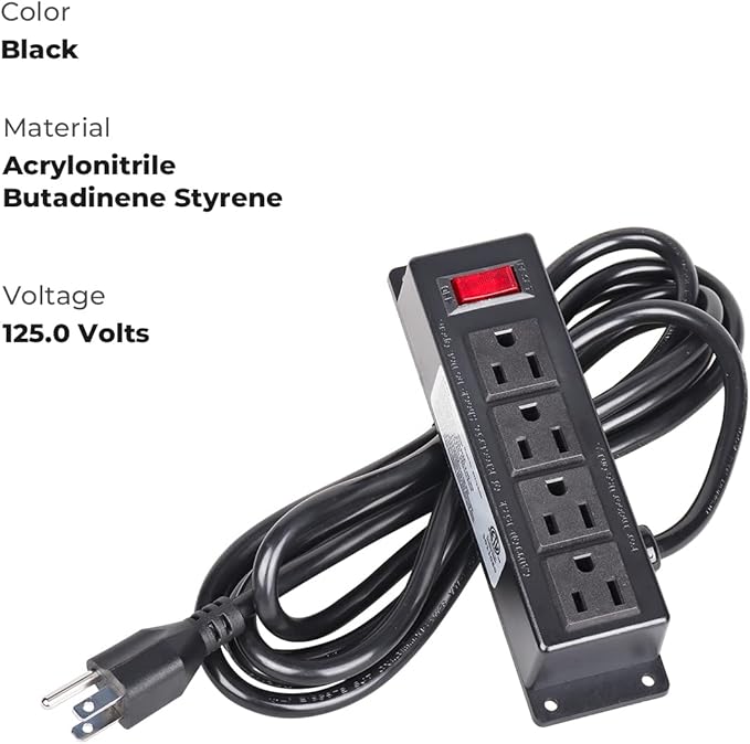 Mountable Power Strip with 4 Outlet, Wall Mount Under Desk Power Strip with - Image 3