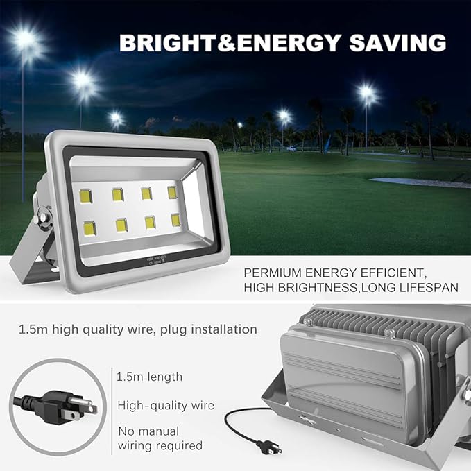 400W LED Flood Light Outdoor, 2400W Equivalent 40000LM 6000K Daylight White - Image 4