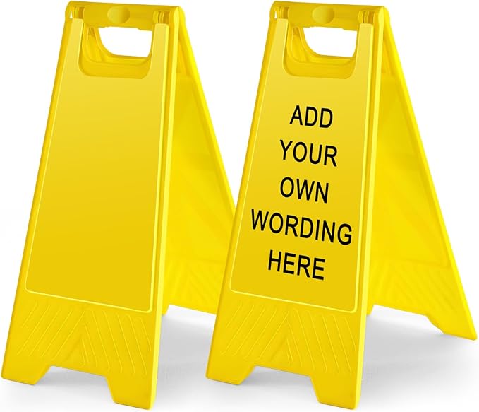 2 Pack 24 Inch Blank Floor Sign Yellow A-frame Foldable Caution Sign by Seeshack