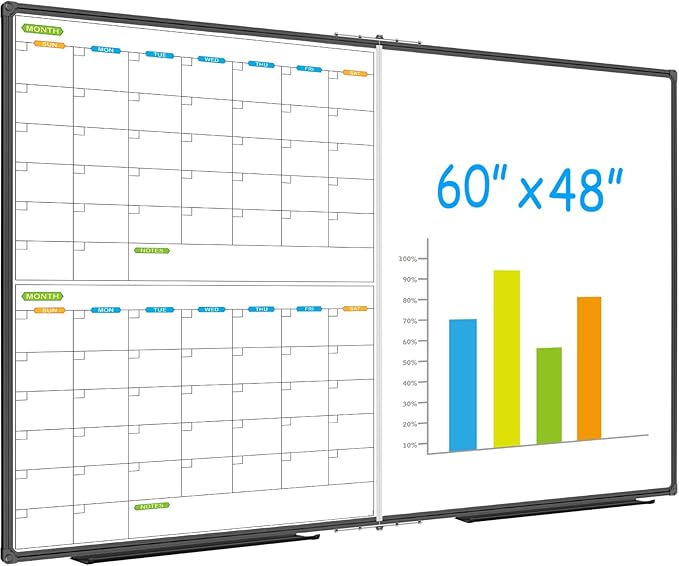 JILoffice Magnetic Foldable Dry Erase Calendar Whiteboard Combo, 2 Month by JILoffice