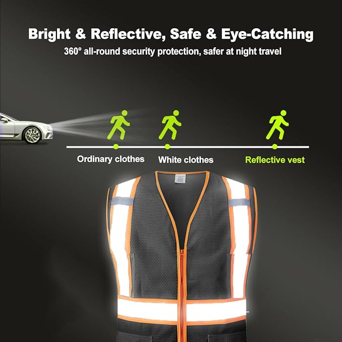 Custom Safety Vest with Logo Pockets High Visibility Reflective Vests - Image 2