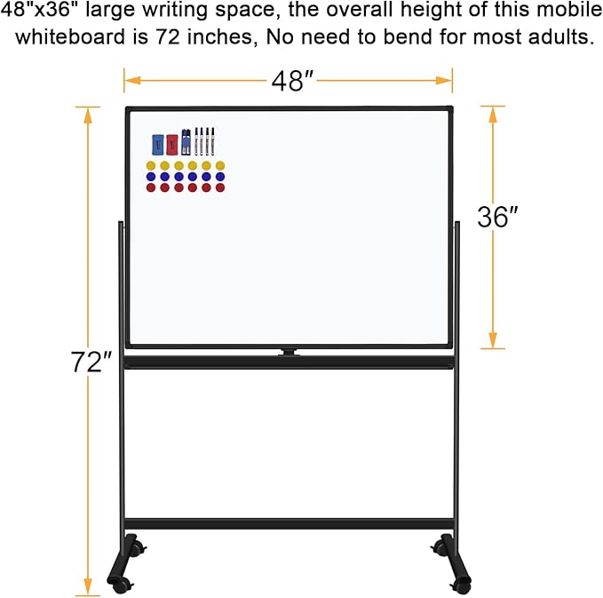 H-Qprobd 48"x36" Mobile Whiteboard Double-Sided Magnetic Dry Erase Board on - Image 3