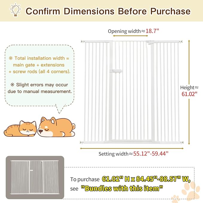 Lumizone Extra Tall Cat Gate 61.02" High Pressure Mounted Extra Wide 2025 New - Image 2