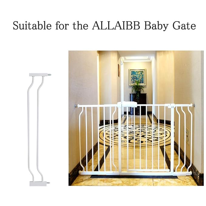 ALLAIBB Extra Wide Pressure Mount Baby Gate Auto Close White Metal Child Dog - Image 2