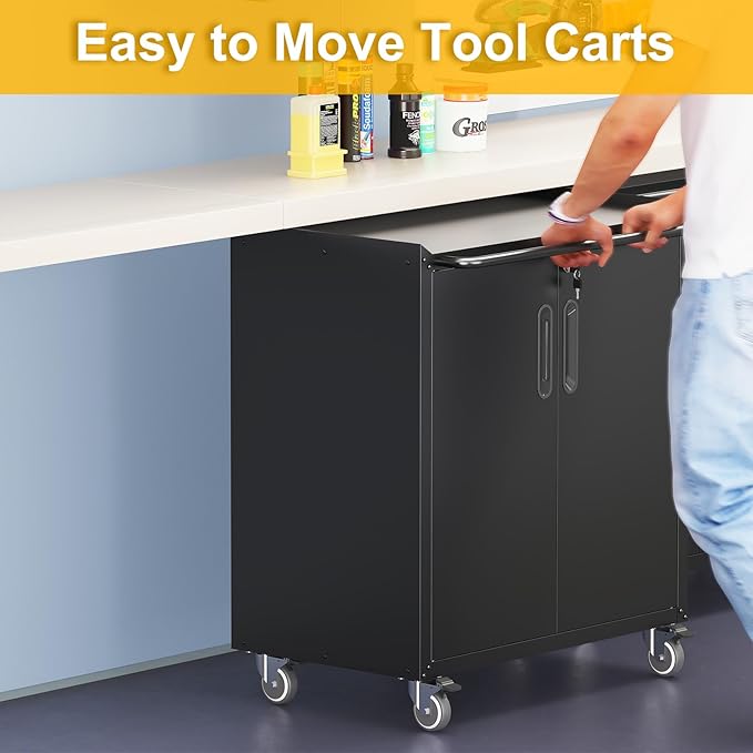 Metal Storage Cabinet with Wheels, Lockable Rolling Tool Chest with Adjustable - Image 6
