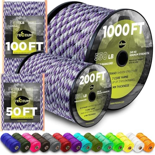 Paracord Rope 550 lb 4mm – Parachute Cord – Utility Camping Rope by TECEUM