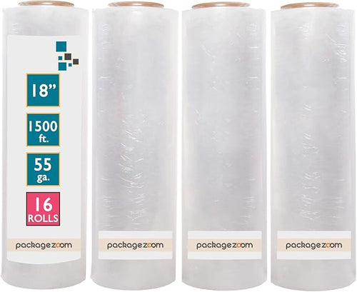 16 Rolls 18" x 1500 Ft Stretch Wrap Heavy Duty, Industrial Strength Shrink Wrap by packagezoom