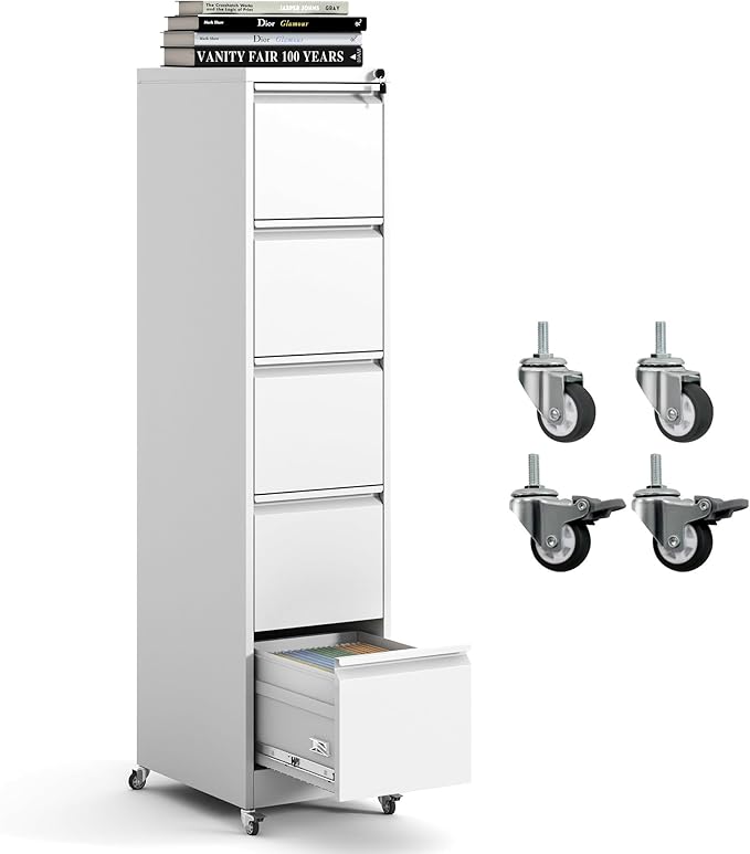 5 Drawer Mobile File Cabinet, Metal Filing Cabinet by BIZOEIRON