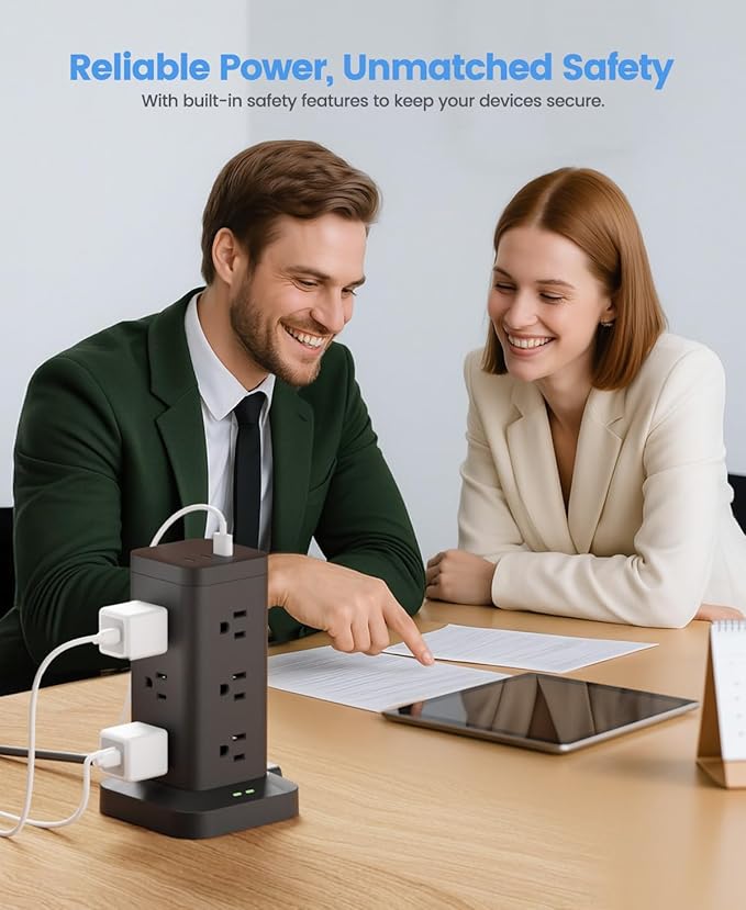 15-in-1 Power Strip Tower with Surge Protector 1800J, Fast Charging Tower PD20W - Image 6