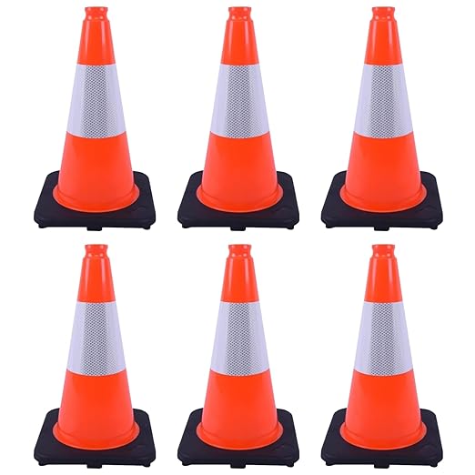 6 Pack 18 Inch Orange Reflective Traffic Cones, Parking Control and Hazard by OranclUS