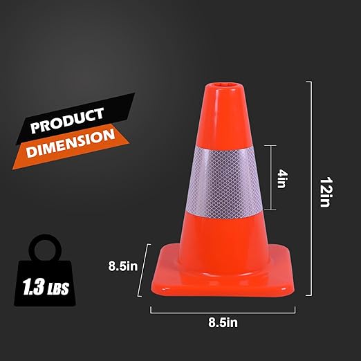 8 Pack 12" Traffic Safety Cones - Image 2