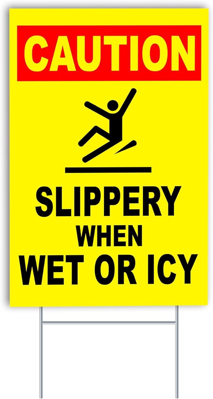 Caution Slippery When Wet or Icy Sign, 8x12 DS Coroplast Warning Caution Wet by Dimarongton