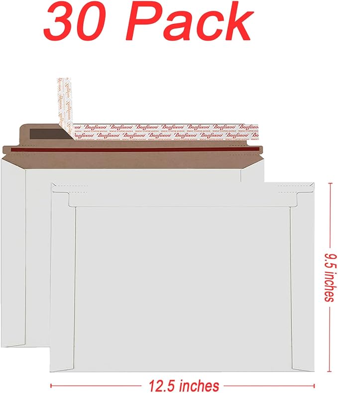 Rigid Mailers 30 Pack 9.5 x 12.5 inches White Self Seal Stay Flat Bulk - Image 2