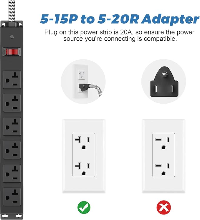 Heavy Duty Power Strip 20 amp Surge Protector, Wall mountable Power Strip - Image 5