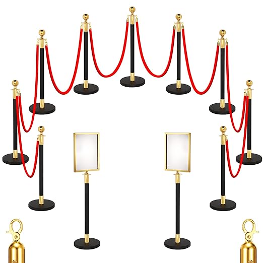 Blulu 8 Sets Stainless Steel Stanchion Set 8 Crowd Control Poles 7 Velvet Ropes by Blulu