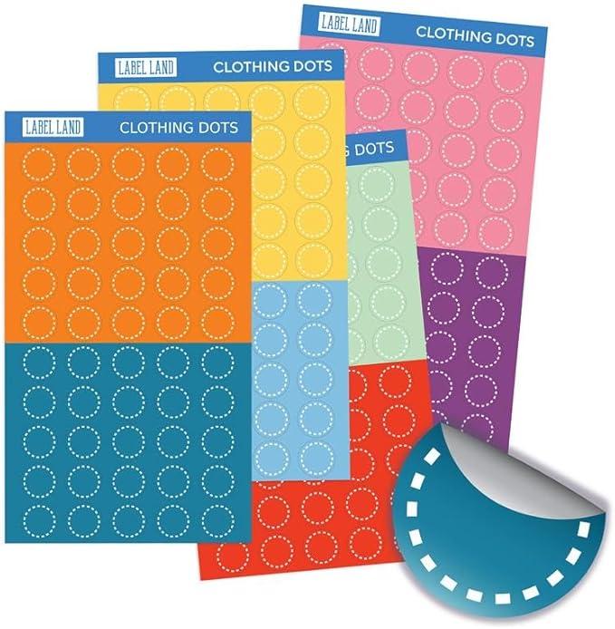 Clothing Labels, Color Coded Dots, Stick-On Dots, 8 Colors, 25 of Each Color by LabelLand