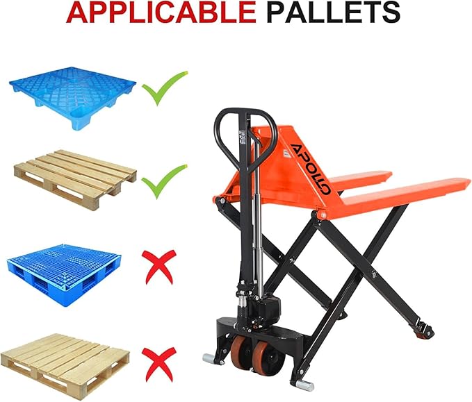 APOLLO Manual Scissor Pallet Jack High Lift Hand Truck 2200lbs Capacity 45" - Image 2