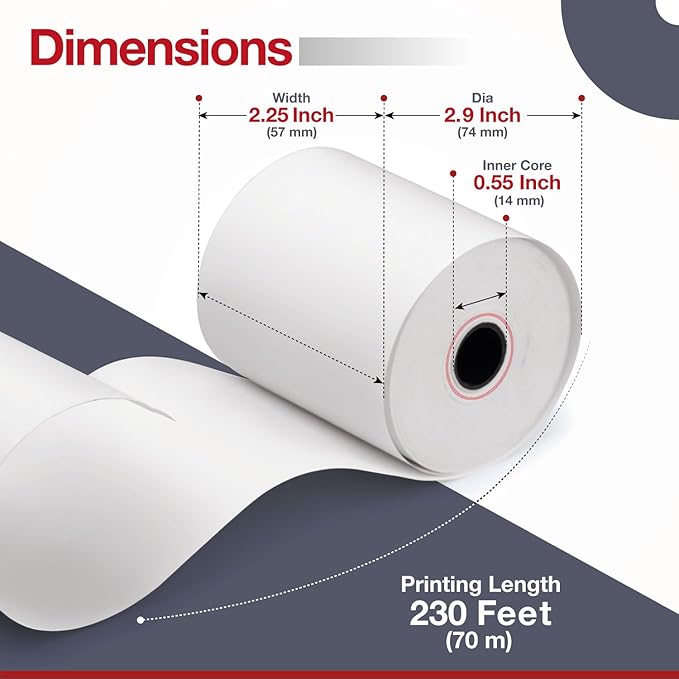 100 Rolls - 2 1/4" x 230' Thermal Paper Receipt Rolls - BPA Free - 55 GSM - - Image 3