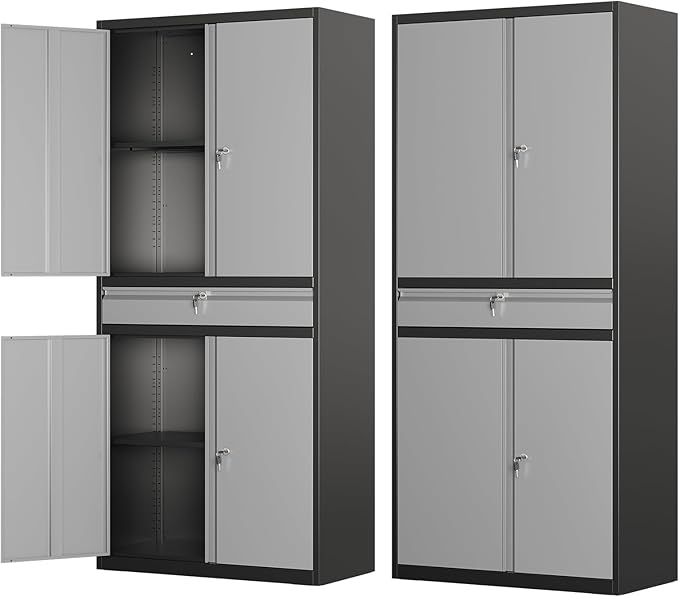 Metal Storage Cabinet with with Drawer, Garage Storage Cabinet with Locking by LISSIMO