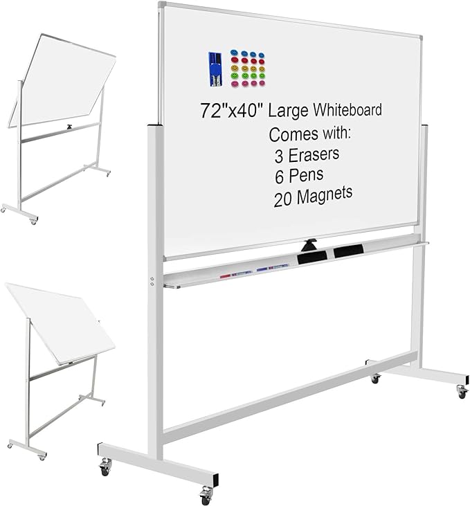 Mobile Whiteboard 72"x40" Magnetic Dry Erase White Boards on Wheels by Unknown