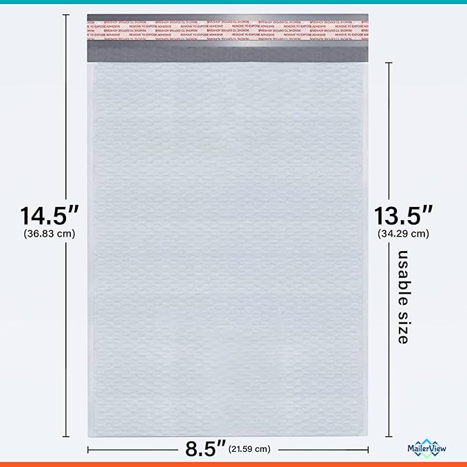 White Poly Bubble Mailers 8.5x14.5 inch #3 | Self Seal Padded Envelopes | - Image 2