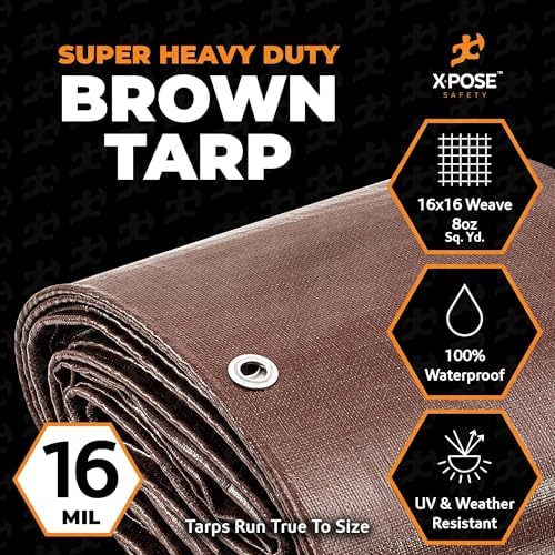 Super Heavy Duty Brown Poly Tarp 30' x 50' - Bulk Full Pallet (15 Pack) Thick Waterproof, UV Blocking Protective Cover - 16 Mil Thick Polyethylene - by Xpose Safety - Image 3