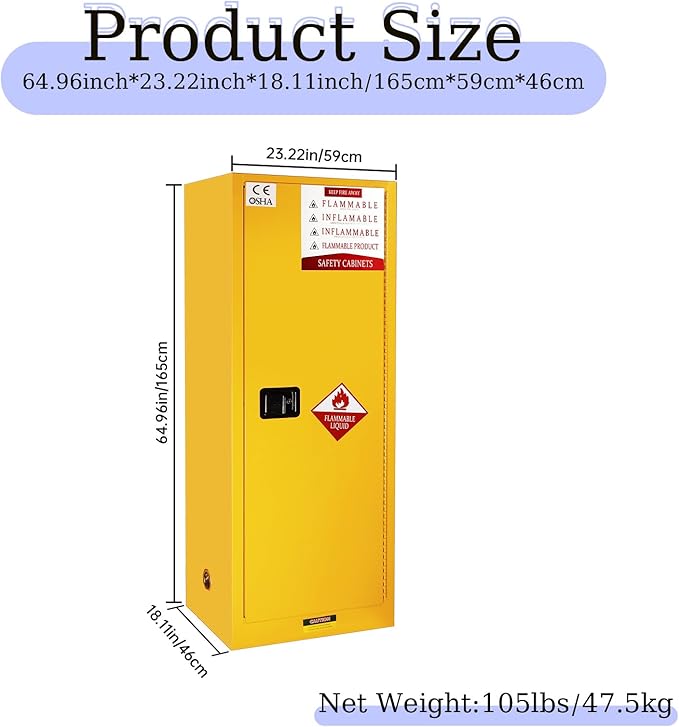 48 Gallon Yellow Flammable Storage Cabinet, Fireproof Steel Chemical Storage - Image 2