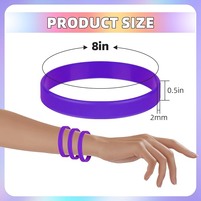 Rubber Silicone Bracelets 100 Count, Sports Blank Elastic Rubber Bulk, Unisex - Image 3