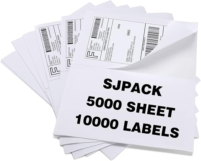 SJPACK 10000 Half Sheet Laser/Ink Jet Shipping Label 5-1/2" X 8-1/2" Blank by SJPACK