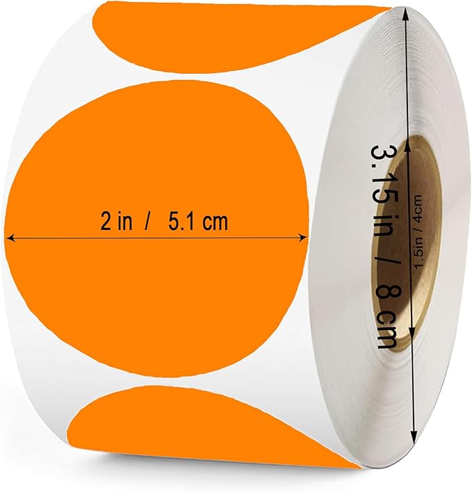 2 inch Orange Round Thermal Labels, 600 Labels/Roll Self-Adhesive Circle - Image 2