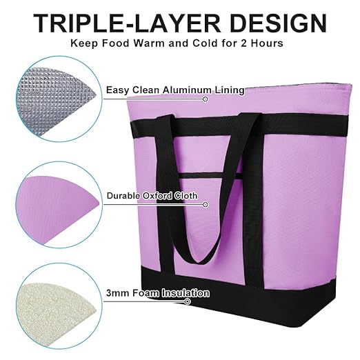 Insulated Reusable Tote Bag for Grocery Shopping for Women/Men, Pizza/Food - Image 9