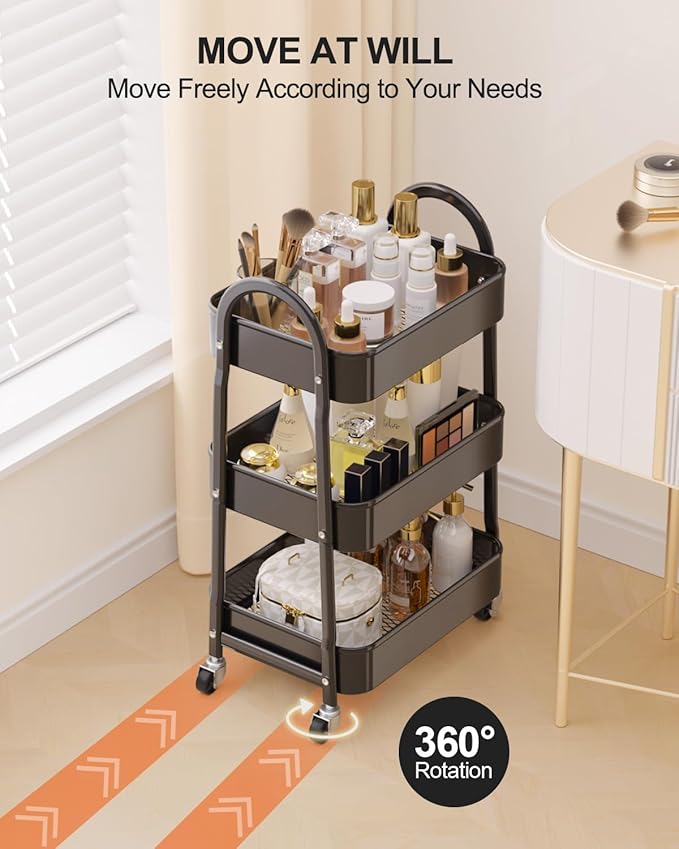 EAGMAK 3 Tier Rolling Cart Under Desk, Metal Storage Cart - Image 4
