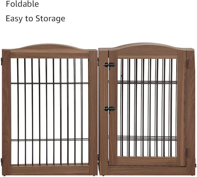 unipaws Pet Playpen with Wood and Wire, 6 Panels Extra Wide Freestanding Walk - Image 6