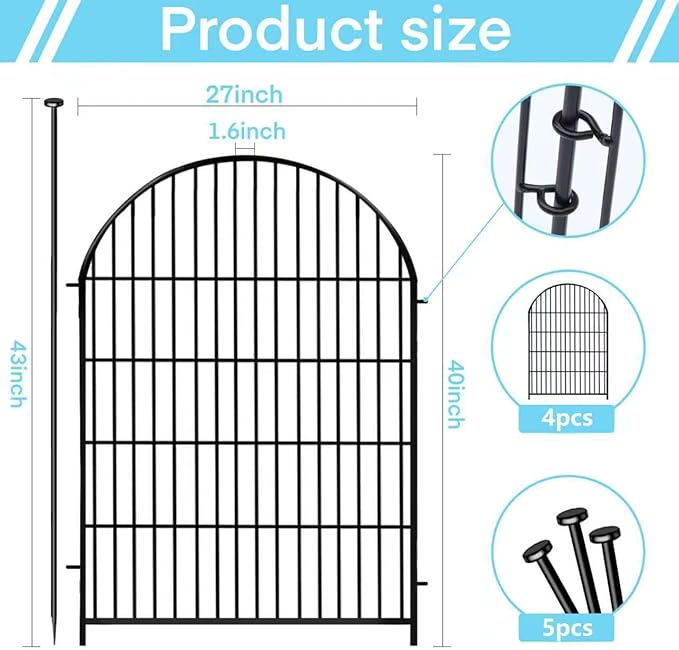 Tall Garden Fence with Gate, 4 Panels Fences - Image 2