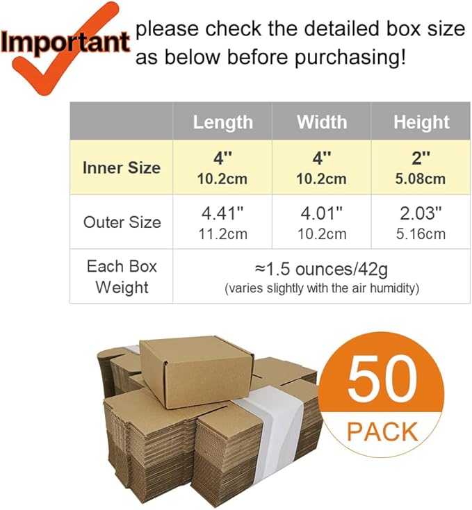 50 Pack 4x4x2'' Small Shipping Boxes, Corrugated Cardboard Mailers - Image 2