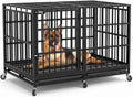 BOLDBONE 48 inch Heavy Duty Indestructible and Escape-Proof Dog Crate Cage Kennel for Large Dogs, High Anxiety Dog Crate with Removable Plastic Pan and Wheels, Extra Large XL XXL by BOLDBONE