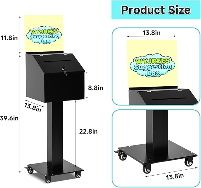 Suggestion Box with Stand, Heavy Duty Metal Floor Standing Offering Box with - Image 2