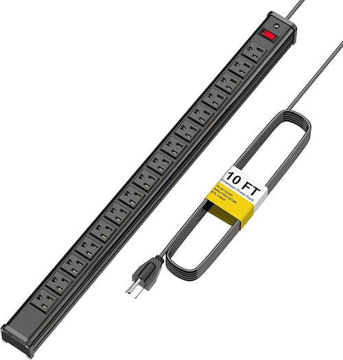 16 Outlets Long Power Strip Metal Wall Mount Power Strip 10 FT Heavy Duty by Kungfuking
