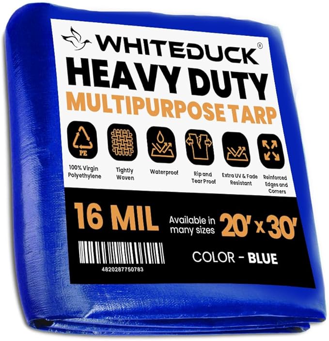 WHITEDUCK 20' x 30' Super Heavy Duty Poly Tarp Thick 16 Mil, Waterproof 100% UV by WHITEDUCK
